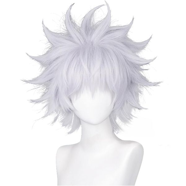 LAOBAO Killua Zoldyck Cosplay Wig, Hunter, Gray Hair, Short Hair, Wig, Heat Resistant, Disguise Wig, Costume Accessory, Party, Festival, Halloween, Fancy Dress Cosplay wig