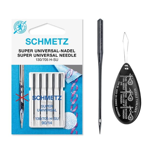 Super Universal (NonStick/Anti-Glue) Sewing Machine Needles, Size 90/14, Includes Large Needle Threader