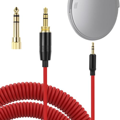 Toxaoii QC45 Coiled Audio Cable Cord Compatible with Bose QuietComfort QC 45, QC35 II, QC 35, OE2 OE2i Soundlink SoundTrue Headphone with 6.35mm Adapter for Guitar/Xbox One/ PS4, Red (4 to 16FT)