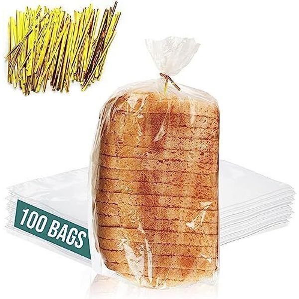 Reusable Plastic Bread Bags for Homemade - Pack Clear Bag with Ties For An 100