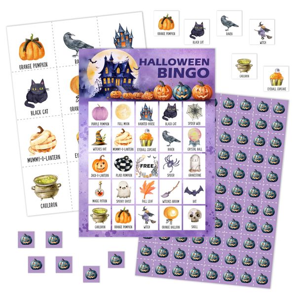 Halloween Bingo Games Cards, Halloween Pumpkin Bingo Game Set, Halloween Party Bingo Game, Halloween Bingo Supplies for Adults Family Friends, Halloween Party Holiday Decorations -15