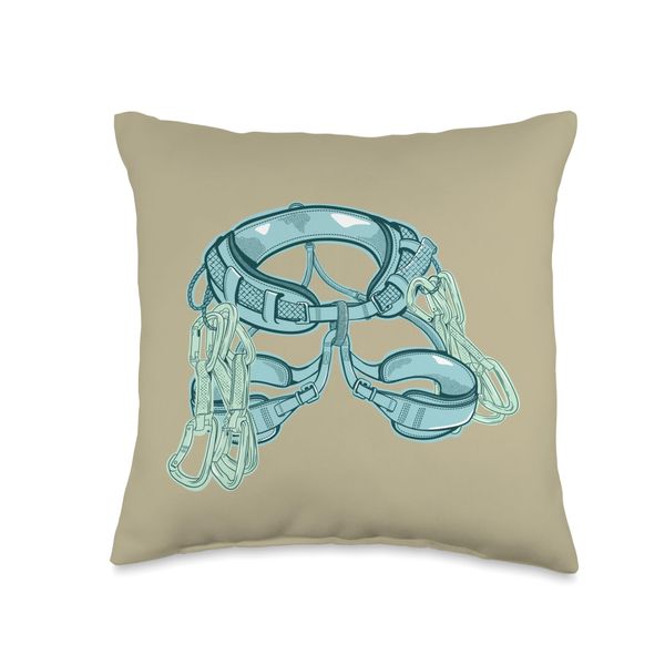 Sport climbing harness and Quickdraws Throw Pillow