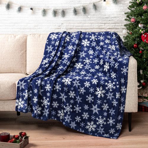 PAVILIA Christmas Throw Blanket | Navy Snowflake Christmas Fleece Blanket | Soft, Plush, Warm Winter Cabin Throw, Twin 60x80 (Navy/White Snowflake)