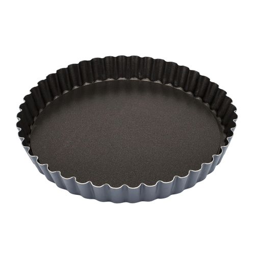 Matfer Bourgeat Exopan Steel Tart Mold with Removable Bottom, Nonstick, Fluted, 11"