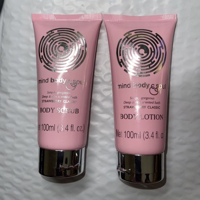 Lot of 2 mind body & soul Strawberry Classic Body Scrub 3.4 oz, Brand New