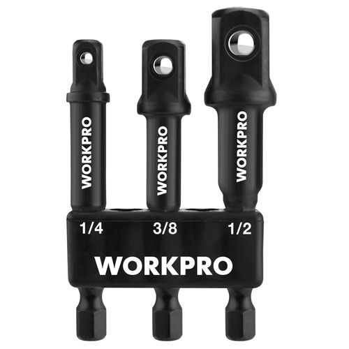 WORKPRO Impact Grade Socket Adapter Set of 3, Extension Bit, Insertion Angle 0.25, 0.37, 0.5, 0.5 inches (6.35 mm), 0.5 inch (12.7 mm) Drive, Shaft Diameter 0.25 inch (6.35 mm), For Electric Drills,