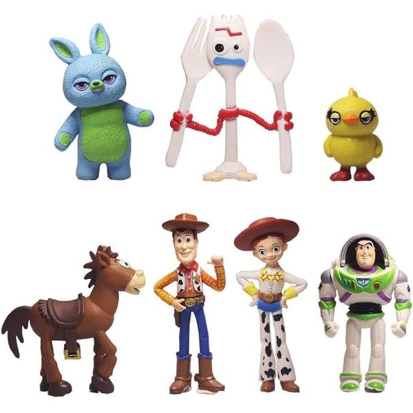 NLIEOPDA 7 Pack Toy Anime Story Figurines,Woody Toy Anime Story Doll,Buzz Anime Lightyear Toy,PVC Toy Anime Story Toys Figures Set