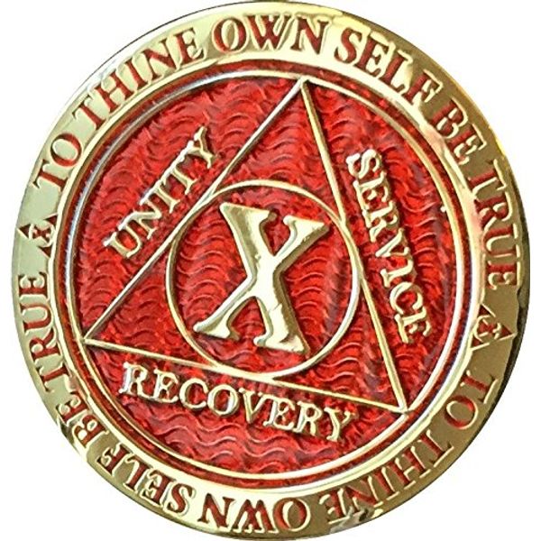 RecoveryChip 10 Year AA Medallion Reflex Red Gold Plated Chip