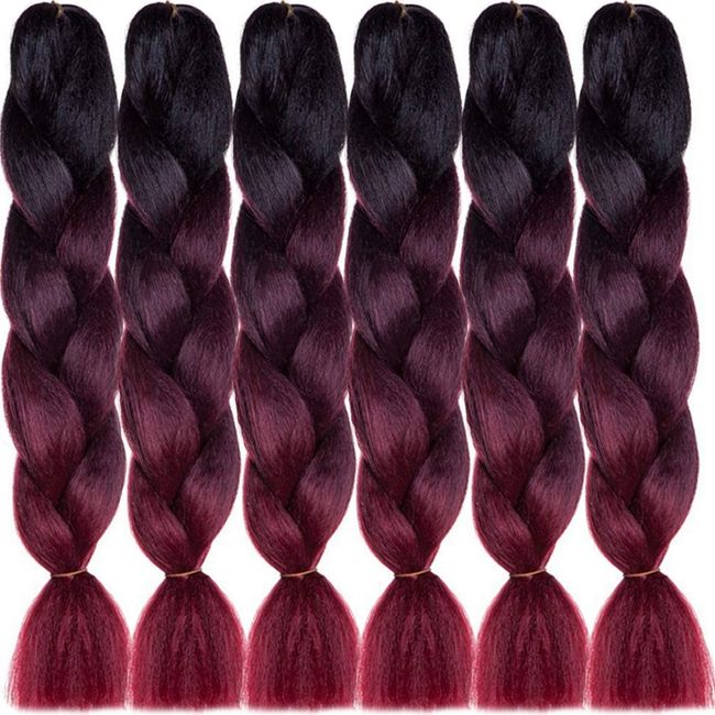 Braids Extensions-Ombre Braiding Hair Burgundy haare zum einflechten 6pcs/pack 100g/pc Kunsthaar Zum Einflechten Synthetic Jumbo Braids for DIY Wigs