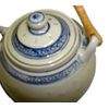Blue and white rice pattern teapot - porcelain, bamboo handles