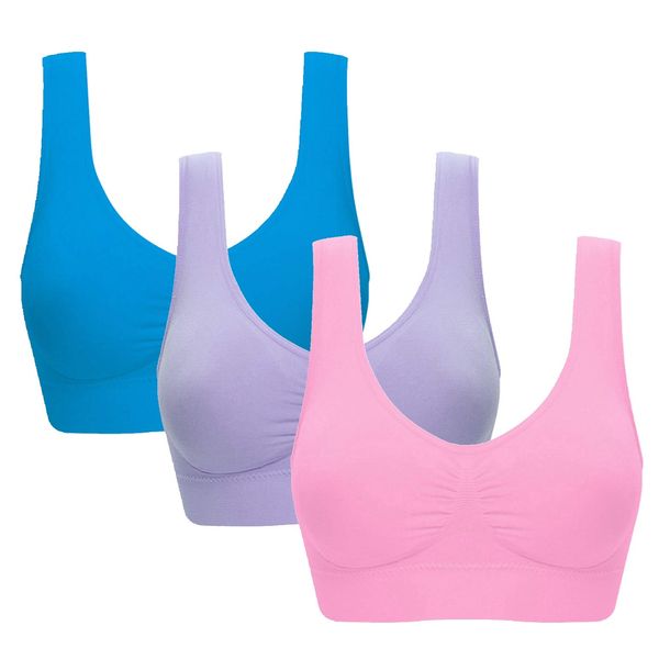 Women's Comfort Workout Sports Bra Low-Impact Activity Sleep Bras Pack of 3 L