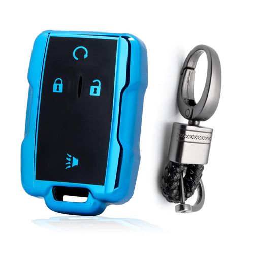 x xotic tech Blue TPU w/Printed Button Key Fob Shell Cover Case w/Keychain Compatible with Chevy Silverado 1500 2500HD Colorado Suburban or GMC Yukon Canyon Sierra 1500 2500 Smart Keyless Entry Key