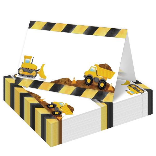 HMJKL Table Place Cards, Construction Themed, White, 25 Pack