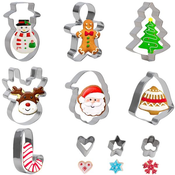 VEYLIN Christmas Cookie Cutters, 10 Piece Biscuit Cookie Cutter - Gingerbread Man,Snowman,Christmas Tree,Santa Reindeer,Stainless Xmas Cookie Cutter