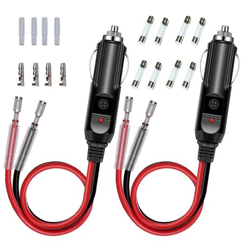 GTIWUNG Pack of 2 Cigarette Lighter Plugs, 12 V Car Plug with 8 Pieces 10 A/15 A Fuse, Car Cigarette Lighter Power Supply Cord for Portable DVD Player, Car, Truck, Bus Camera, Car DVR