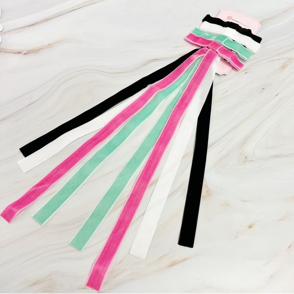 Long And Slim Velvet Bow Hair Clip Set Of 4 - Spring Garden