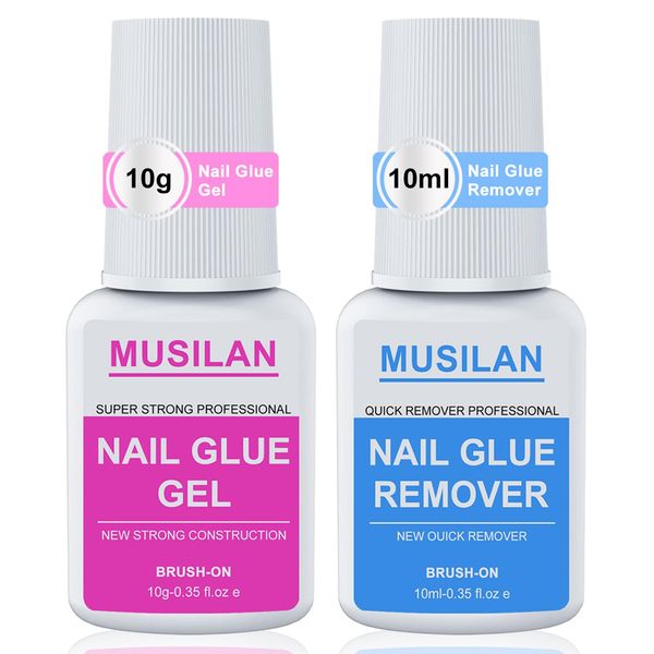 New Upgrade Nail Glue and Glue Remover Kit,Super Strong Nail Glue Gel for Press On Acrylic Nails Tips and Quickly Nail Glue Removes for Fake Nail Remover,Long Lasting Fake Acrylic Nails Glue Gel Kit