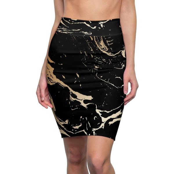 Womens Skirt, Black and Beige Marble Style Skirt - S / 4 oz.