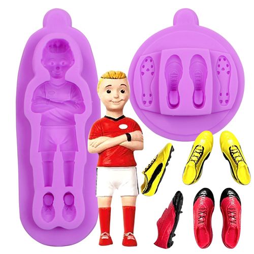 Football Theme Fondant Molds Player Silicone Molds Soccer Shoes Chocolate Molds for Cake Decorating Cupcake Topper Gum Paste Candy Chocolate Polymer Clay Set of 2