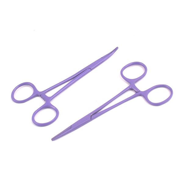 OdontoMed2011® Pet Colour Full Purple Stainless Steel Hemostat Hemostatic Forcep,Pet Ear Hair Pull Forcep,Bend Head and Straight Head kit 5"