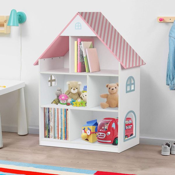 Taylor & Brown Children Kids Wooden Doll House Book Shelf Bookcase Storage Rack Display Shelving Unit, Children's Books Games Toys Tidy Display Storage