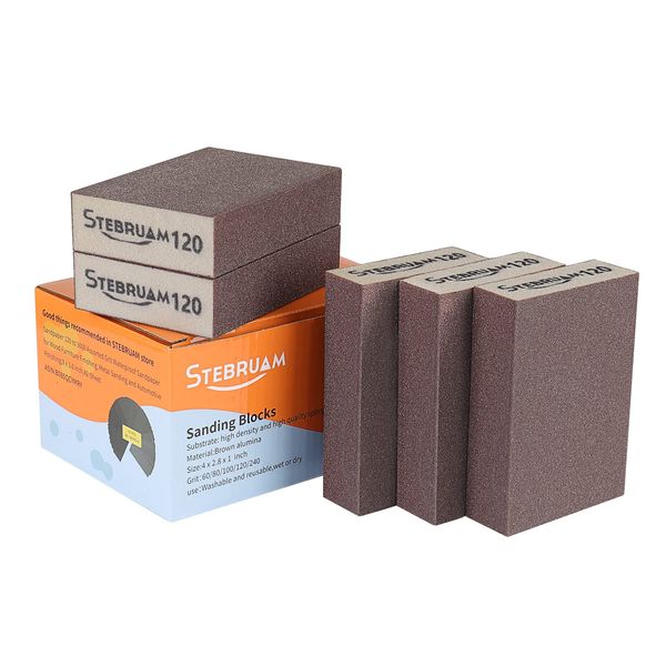 STEBRUAM 5 Pieces Sanding Sponges,Coarse and Fine Sanding Blocks -120 Grits Specifications Sanding Pads,sand sponge Washable and Reusable,Sand Paper Pack for Metal Wood and Wall