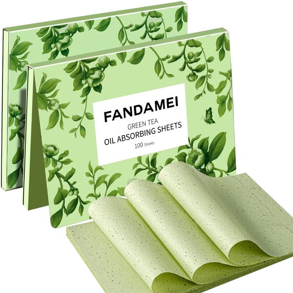 FANDAMEI Oil Blotting Sheets For Face, Oil Blotting Papers For Face, Blotting Paper for Oily Skin, Oil Control Film, Oil Absorbing Sheets For Face, Oil Absorbing Tissues, 200 Counts, Green Tea