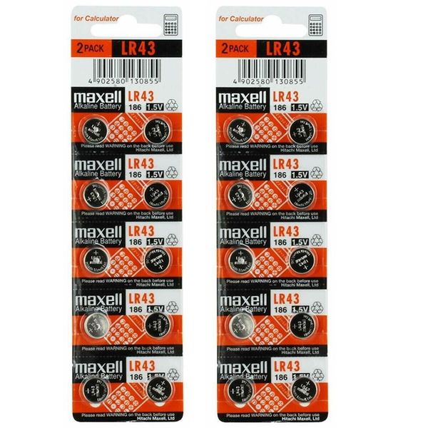 20 count Maxell Lr43 186 Alkaline 1 5v Battery Button Cell Batteries Ag12 Pack