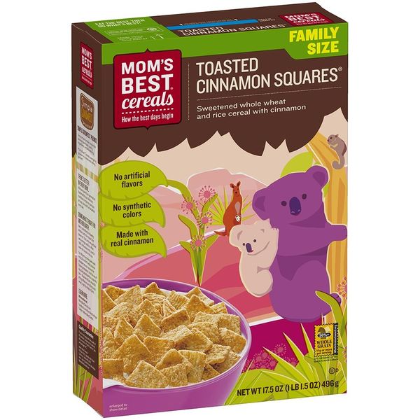 Mom's Best Toasted Cinnamon Squares Cereal, Made with Whole Grain, No High Fructose Corn Syrup, Made with Real Cinnamon, Kosher, 17.5 Oz Box (Pack of 14)