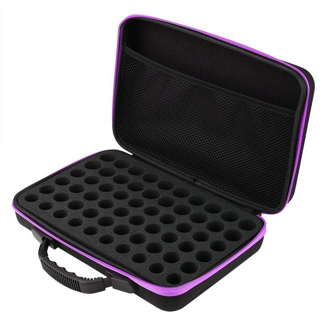 Aroma Case, Holds 60 Bottles, 0.16 - 0.5 fl oz (5 - 15 ml), Essential Oil Pouch, Essential Oil Case, Essential Oils, Aroma, Perfume Storage, Large Capacity, Storage and Going Out, Gift (Purple)