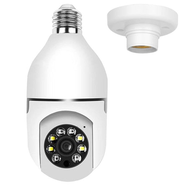 E27 WiFi Bulb Camera 1080P FHD WiFi IP Pan Tilt Security Surveillance Camera with Two-Way Audio Night Vision Motion Detection Function APP Control - White