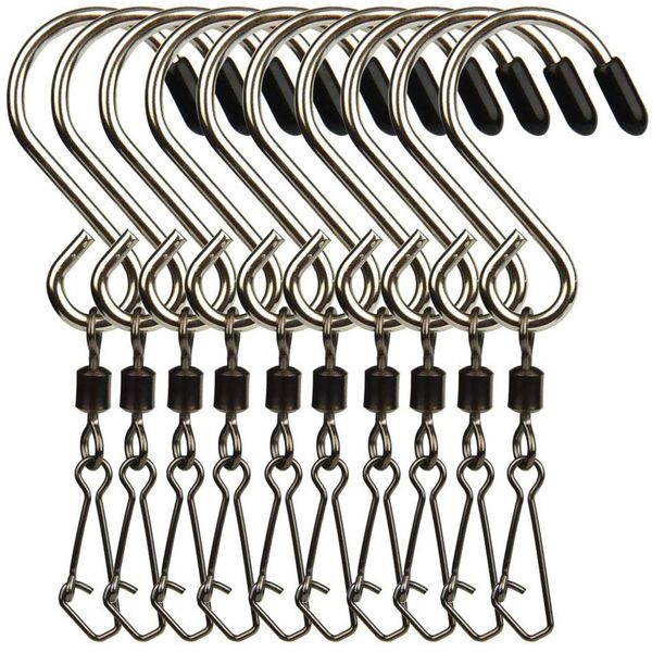 10pcs Swivel S Hooks Clips Hanging Wind Spinners for Chimes Crystal Twisters，Spinning Windsocks and Any Kites, Flower Pots, Plants, Bird Feeders, Solar Lights, Flags(Shook)