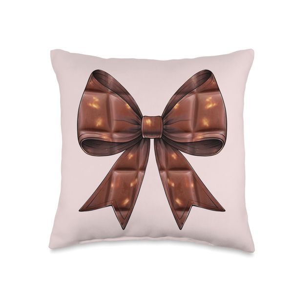 Coquette Bow Chocolate Candy Bar Pattern Girl Mom Throw Pillow
