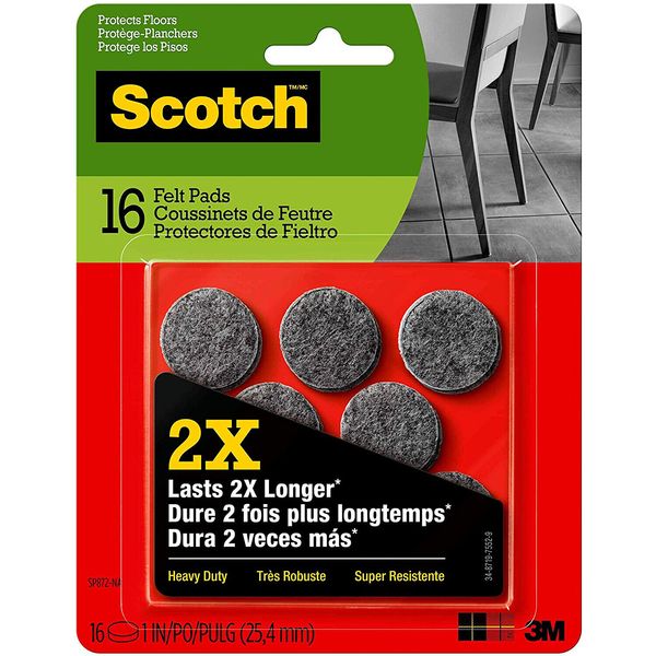 3M SP Scotch Felt Pads: 1 in. diameter circle / Heavy Duty / 16-pack (Grey)