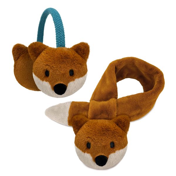 Gifts Treat Boys Earmuffs Fox Ear Muffs and Scarf Set for Kids Girls Winter Warm Ear Covers and Neck Warmer Set in Cute Animal Design, Brown Fox, M