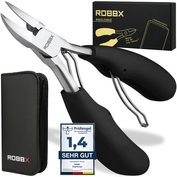 ROBBX® Professional Nail Clipper for Strong Toenails and Fingernails, Soft Grip Includes Sturdy Leather Case, Nail Scissors for Thick Nails