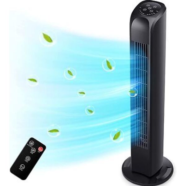 Uthfy Oscillating Tower Fan with Remote, Electric Standing 30 inches, Black