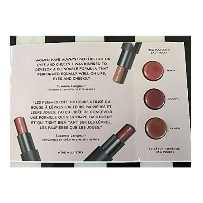 Bite Beauty Multistick Deluxe Sample Card Shades Papaya, Biscotti, and Cashew 1 Pack