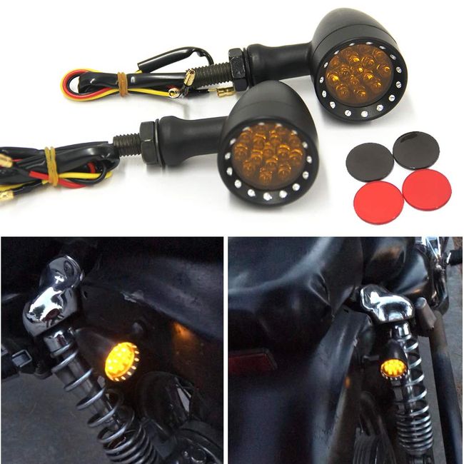 Bobber Cafe Motorcycle LED Black Bullet Amber Brake Blinker Turn Signal Tail Light