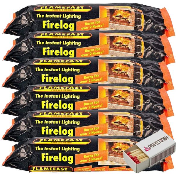 Perfectonish Eco Friendly Instant Lighting Flamefast Smokeless Fire Logs For Open Fire Stove, Garden Chimineas - Fire Log for Indoor & Outdoor Use with Saftely Match Box (15 Logs)