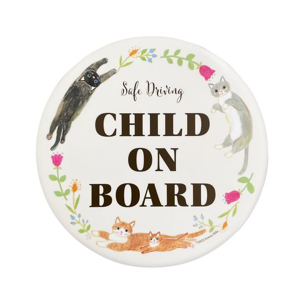 pienihoho Itomamiki Original Illustration Car Magnet CHILD ON BOARD Diameter 5.5 inches (14 cm) Safety Sign Riding Plate Wreath Illustration Series (Cats and Flowers CHILD)