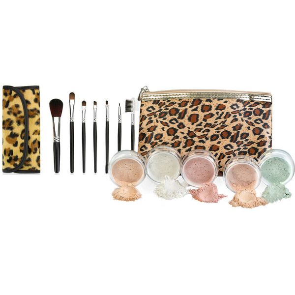 LEOPARD KIT BAG & BRUSH SET (MEDIUM) Mineral Makeup Bare Face Powder Foundation