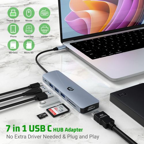 OTAITEK USB C Hub, USB C Adapter, 7 in 1 with 4K HDMI Output, 100W PD, 3 * USB 3.0, TF Card Reader, Compatible for Laptop, Surface Pro 8 and Other Type C Devices