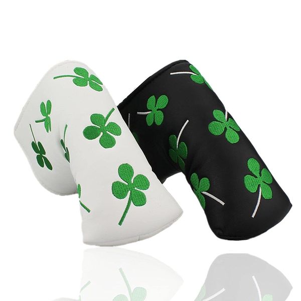 Golf Headcovers for Putter Club PU Leather Fabric Value Pack, Putters Headcover Shamrock Embroidered Design Waterproof Lightweight Fahion Fit All Brands Putter Clubs (White)