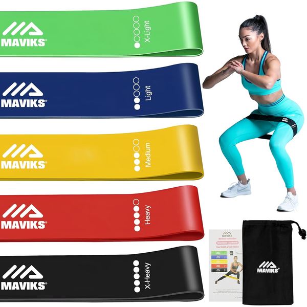 MAVIKS Exercise Bands Resistance Bands for Working Out, Set of 5 Stretch Bands, Elastic Bands for Exercise, Physical Therapy Bands, Arms & Legs Workout, Stretching, Home Fitness, for Women and Man