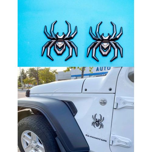 2Pcs Custom Spider Emblems Left Right Car Badge for Universal Car Body Motorcycle SUV Widow Door Edition Decoration (Chrome)