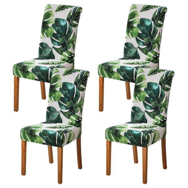 HZDHCLH Chair Covers Slipcovers 4/6 PCs Stretch Removable Washable Short Dining Chair Protector Cover Seat for Hotel,Dining Room,Ceremony (Green leaf,4 PCS)