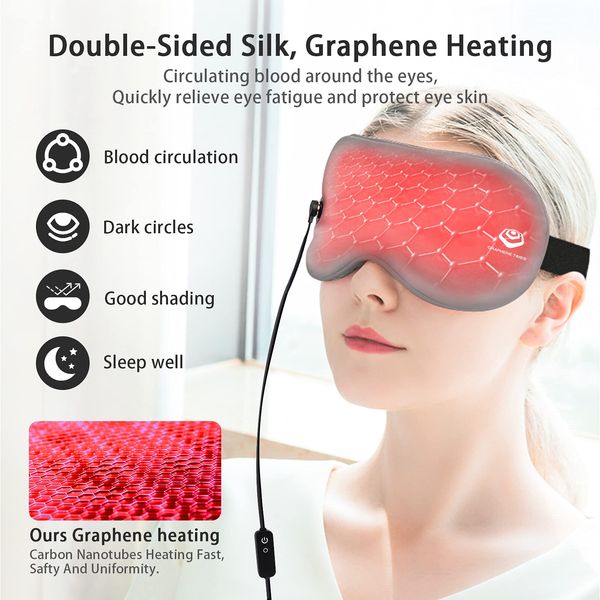 GRAPHENE TIMES Silk Eye Mask, Heated Eye Mask with Far-Infrared Physical Therapy by Electricity,3 Temperature Control Warm Therapeutic for Blepharitis, Eye Strain and Dry Eye