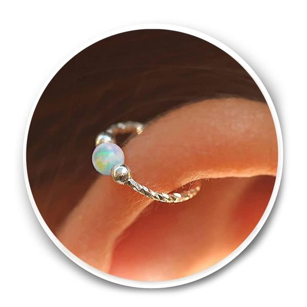 Cartilage Earring Hoop - 20G Sterling Silver helix piercing ear ring - white opal cartilage earring , silver cartilage hoop