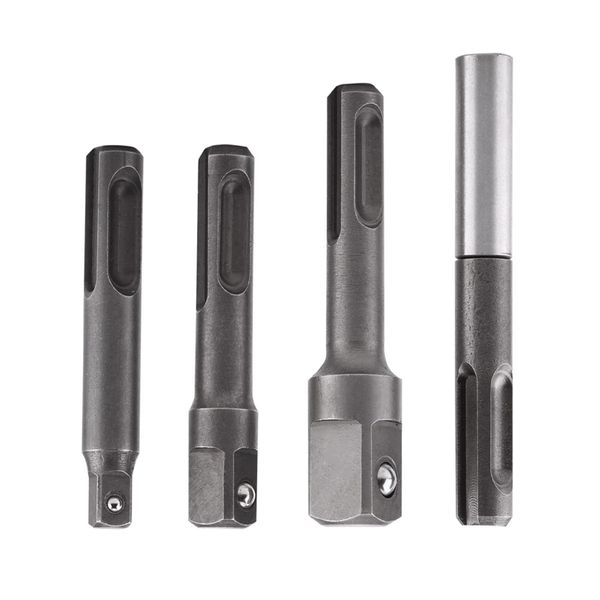 4Pcs Extension Adapter Set SDS Chuck Adapter 1/4" Hex Socket Adapter and 1/4" 3/8" 1/2" Square Extension Connector